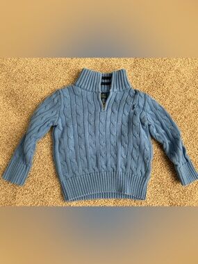 Polo knit quarter zip sweater light blue 3 T
